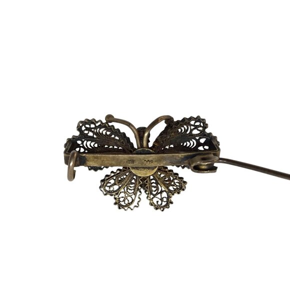 VTG Italian .900 Silver Filigree Butterfly Brooch Marked Italy Bug Insect Pin - Picture 7 of 7